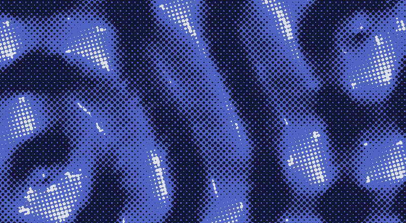 Two ripple patterns crossing, printed as an indigo halftone